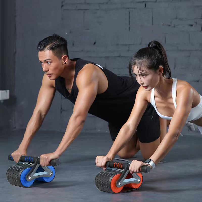 Double Wheel Abdominal Exerciser with Automatic Rebound - Ab Wheel Roller for Waist Training and Home Gym Fitness
