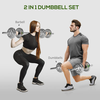20Kg Adjustable Dumbbell and Barbell Set - 2-in-1 Weight System