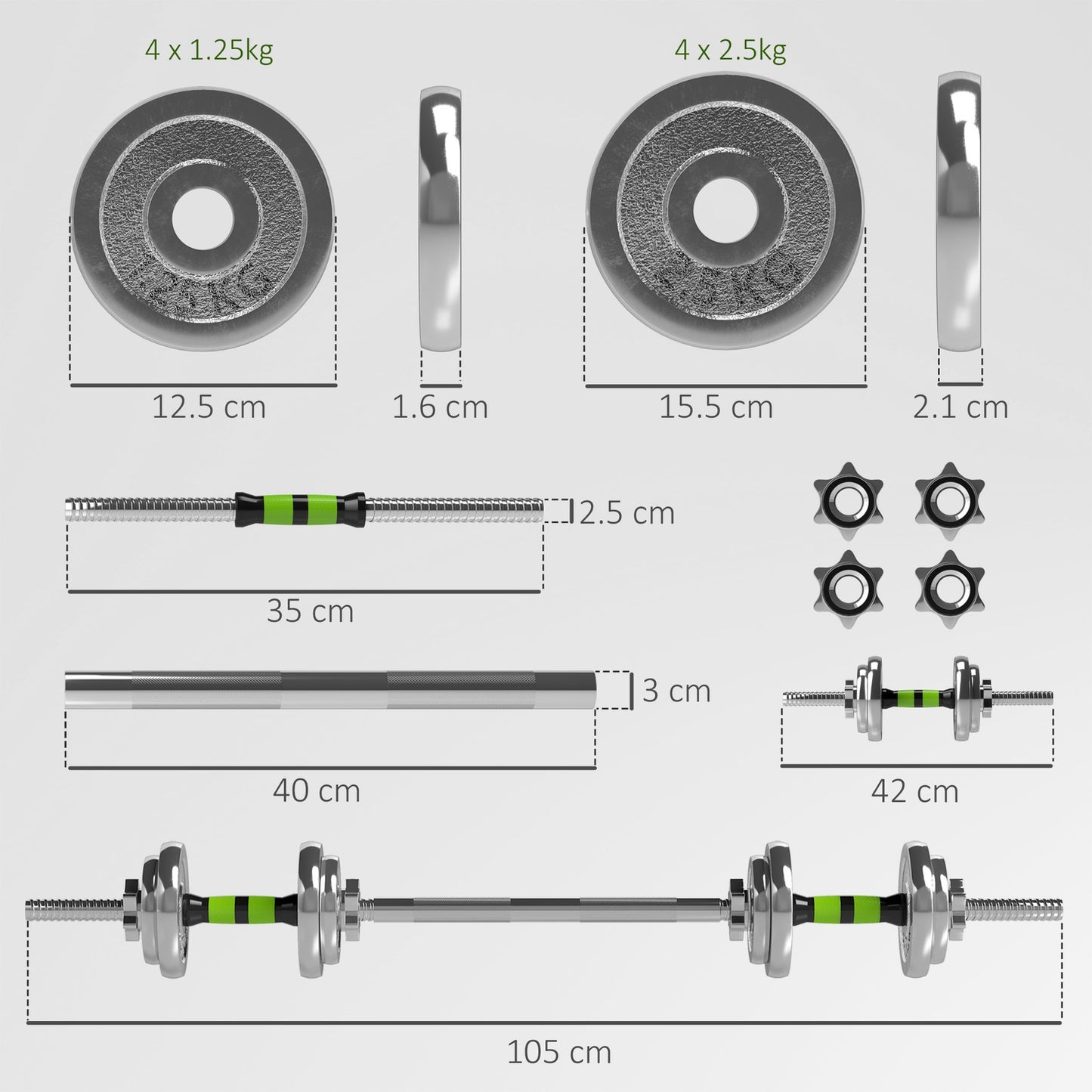 20Kg Adjustable Dumbbell and Barbell Set - 2-in-1 Weight System