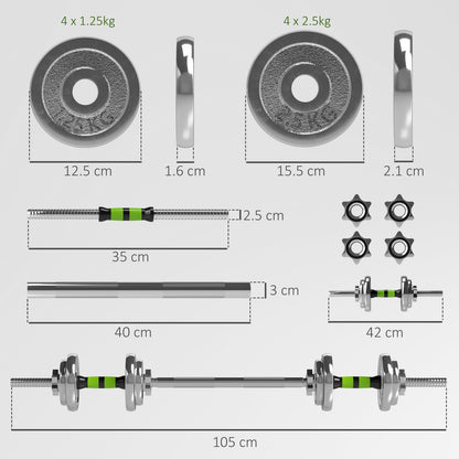 20Kg Adjustable Dumbbell and Barbell Set - 2-in-1 Weight System
