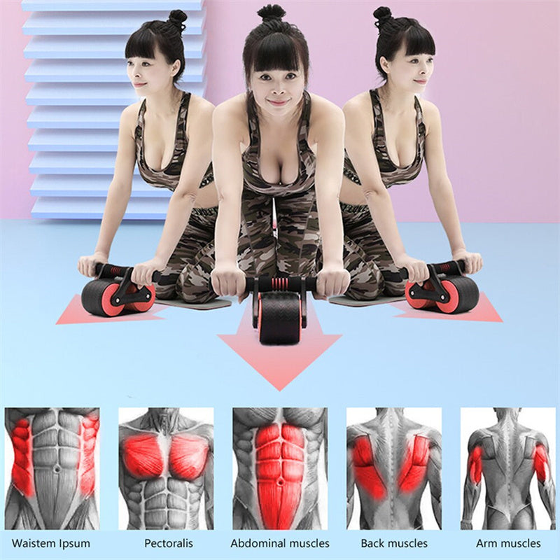 Double Wheel Abdominal Exerciser with Automatic Rebound - Ab Wheel Roller for Waist Training and Home Gym Fitness