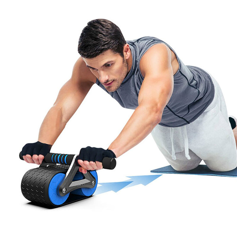 Double Wheel Abdominal Exerciser with Automatic Rebound - Ab Wheel Roller for Waist Training and Home Gym Fitness